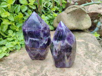 Polished Chevron Amethyst Points x 2 From Zambia