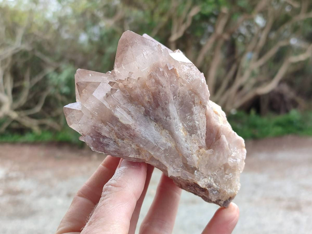 Natural Cascading Smokey White Phantom Quartz Clusters x 3 From Luena, Congo - Toprock Gemstones and Minerals 