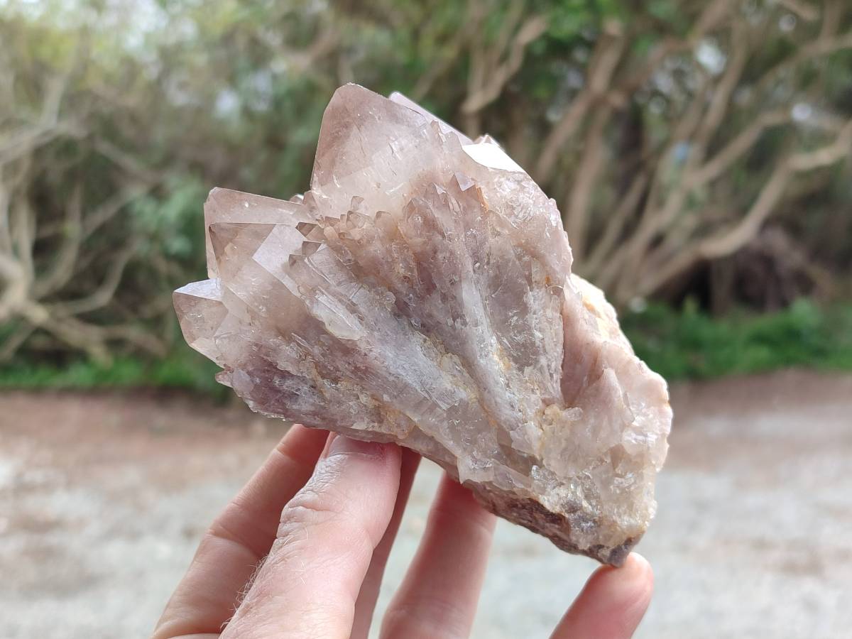 Natural Cascading Smokey White Phantom Quartz Clusters x 3 From Luena, Congo - Toprock Gemstones and Minerals 