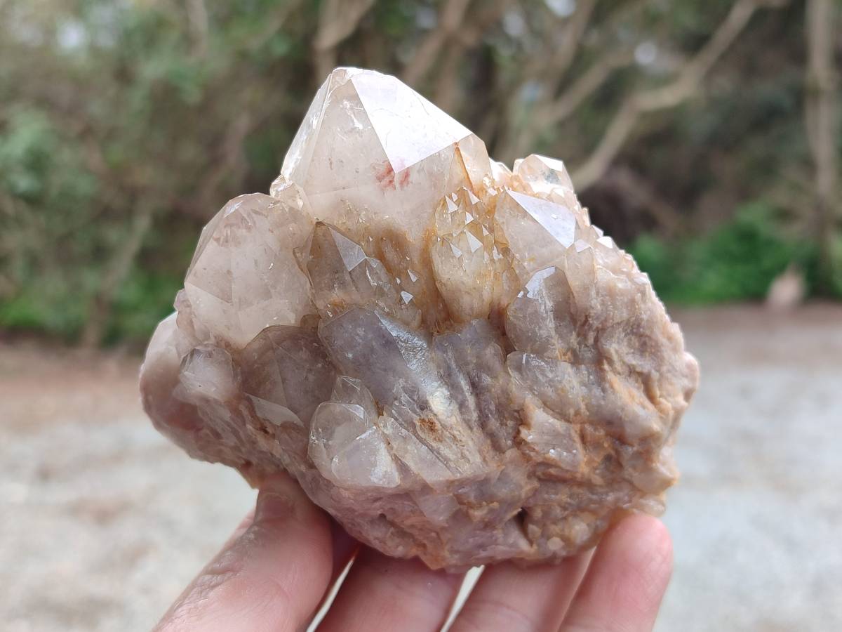Natural Cascading Smokey White Phantom Quartz Clusters x 3 From Luena, Congo - Toprock Gemstones and Minerals 