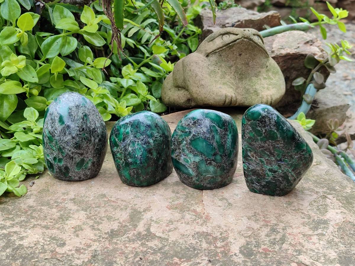 Polished Mutokolite Muscovite Emerald Mica Standing Free Forms x 4 From Mutoko, Zimbabwe - Toprock Gemstones and Minerals 