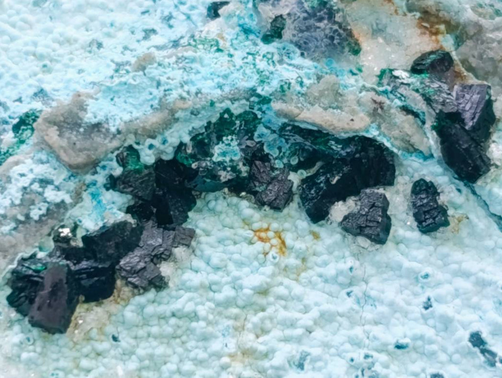 Natural Drusy Coated Chrysocolla With Malachite Specimens x 3 From Lupoto Mine, Congo - Toprock Gemstones and Minerals 