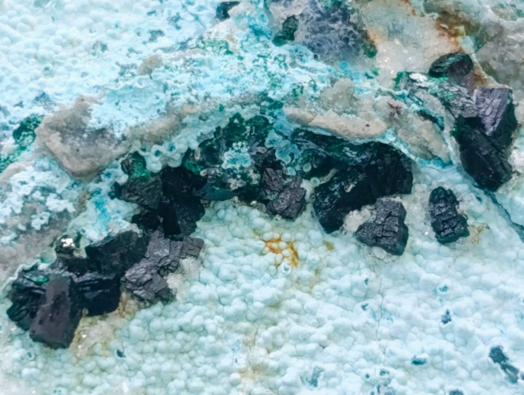 Natural Drusy Coated Chrysocolla With Malachite Specimens x 3 From Lupoto Mine, Congo - Toprock Gemstones and Minerals 