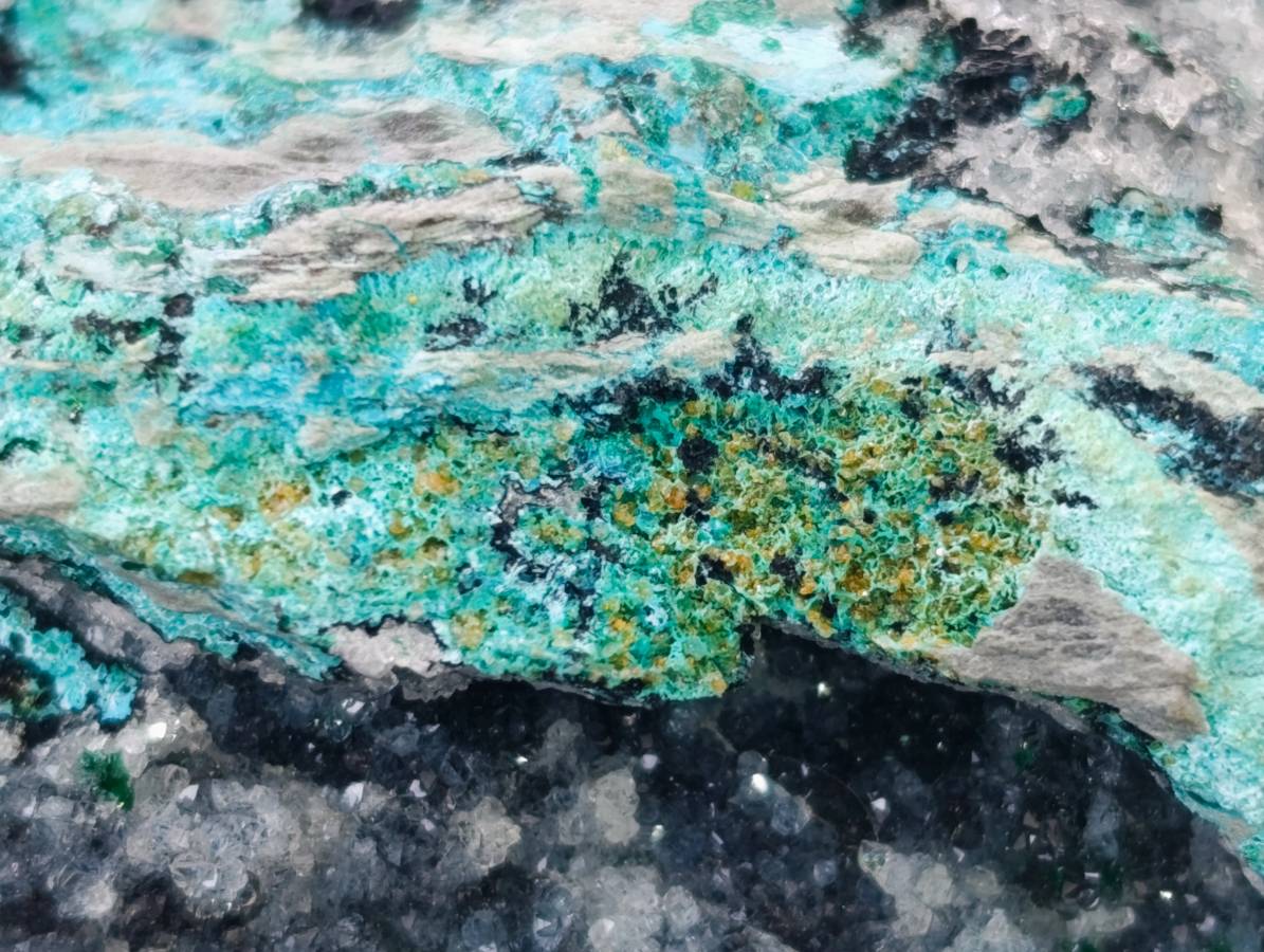 Natural Drusy Coated Chrysocolla With Malachite Specimens x 3 From Lupoto Mine, Congo - Toprock Gemstones and Minerals 