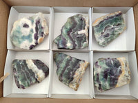 Polished On One Side Watermelon Fluorite Slices x 6 From Uis, Namibia