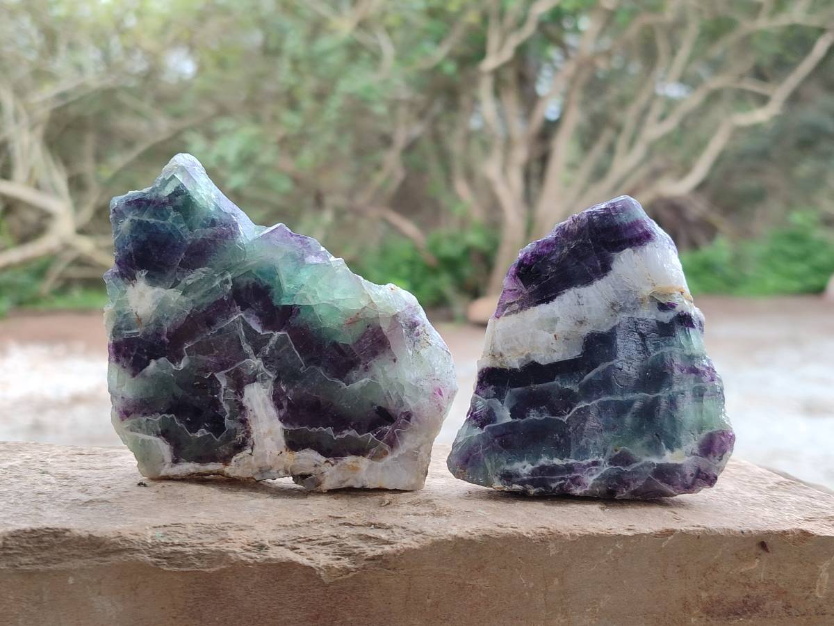 Polished On One Side Watermelon Fluorite Slices x 6 From Uis, Namibia - Toprock Gemstones and Minerals 