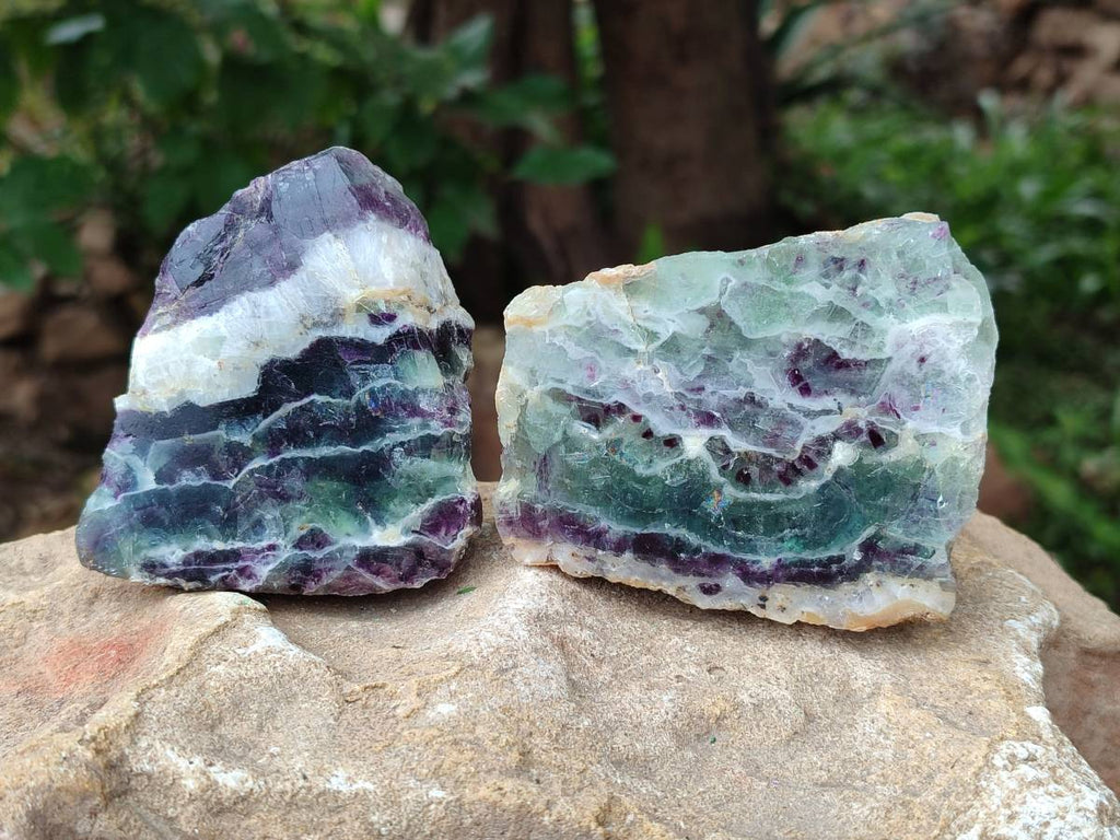 Polished On One Side Watermelon Fluorite Slices x 6 From Uis, Namibia - Toprock Gemstones and Minerals 
