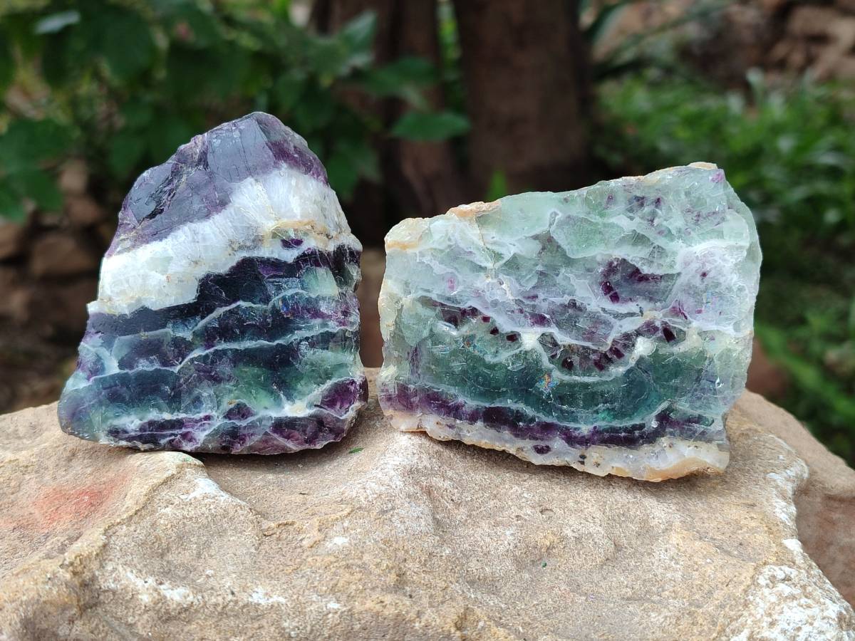 Polished On One Side Watermelon Fluorite Slices x 6 From Uis, Namibia - Toprock Gemstones and Minerals 