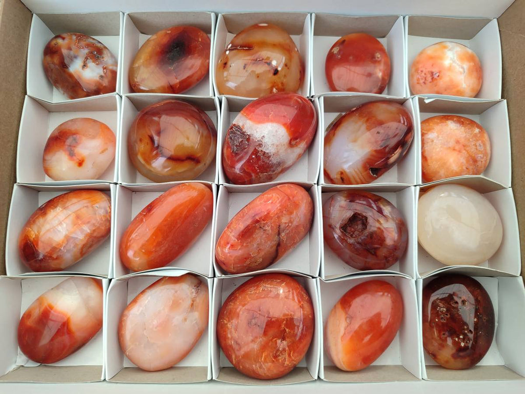 Polished Carnelian Agate Gemstone Galets x 20 From Madagascar - Toprock Gemstones and Minerals 
