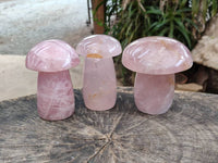 Polished Rose Quartz Mushrooms x 3 From Madagascar