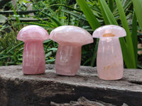 Polished Rose Quartz Mushrooms x 3 From Madagascar