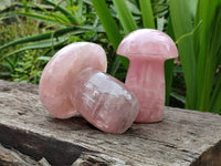 Polished Rose Quartz Mushrooms x 3 From Madagascar