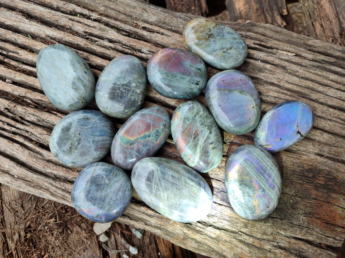 Polished Purple Flash Labradorite Galets x 12 From Tulear, Madagascar - Toprock Gemstones and Minerals 