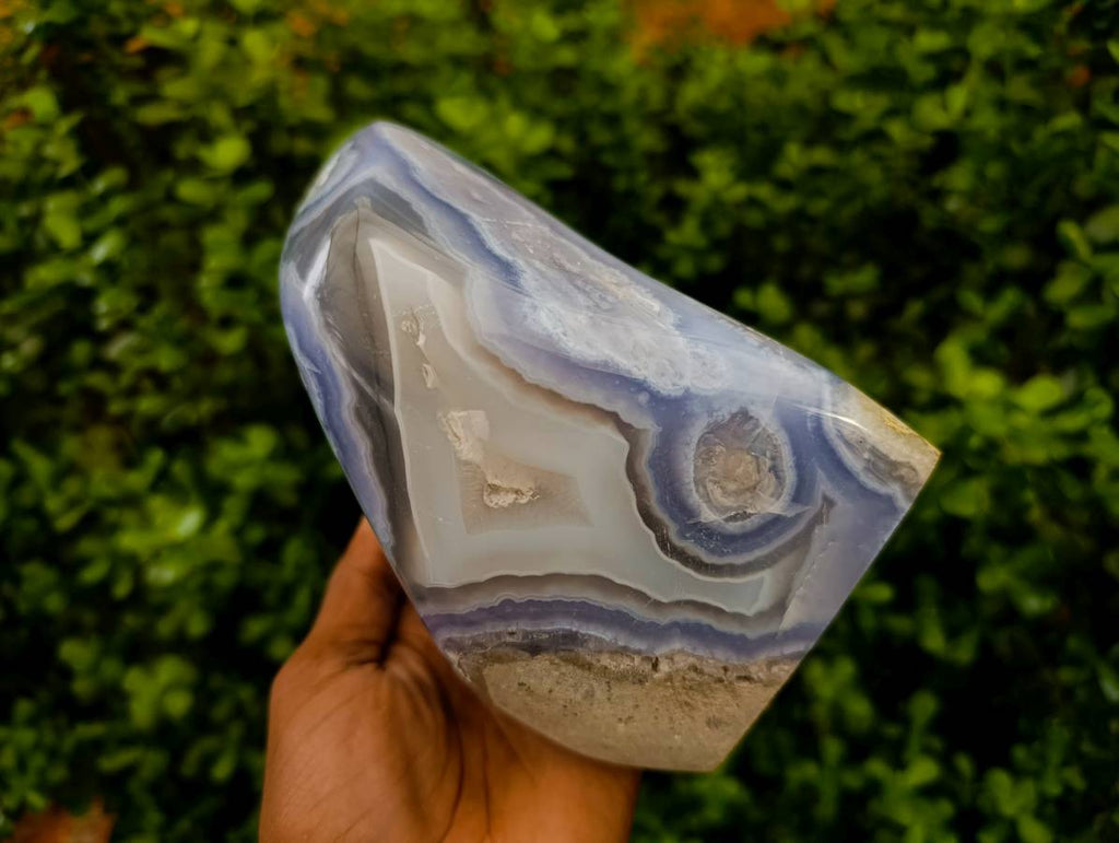 Polished Blue Lace Agate Standing Free Form x 1 From Nsanje, Malawi - Toprock Gemstones and Minerals 