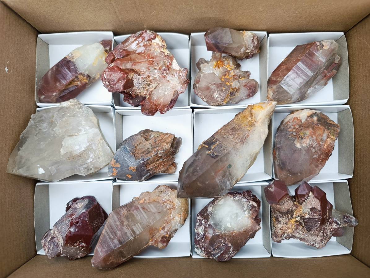Natural Red Phantom Hematoid Quartz Crystals x 12 From Karoi, Zimbabwe - Toprock Gemstones and Minerals 