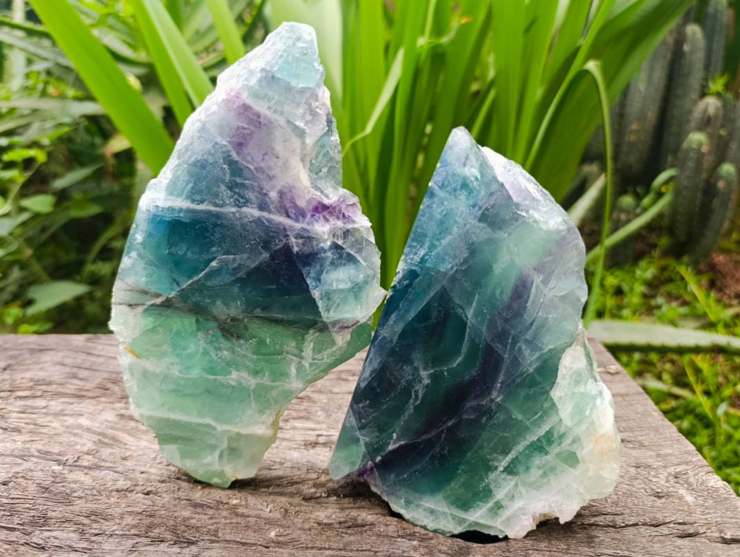 Polished On One Side Watermelon Fluorite Slices x 2 From Uis, Namibia - Toprock Gemstones and Minerals 