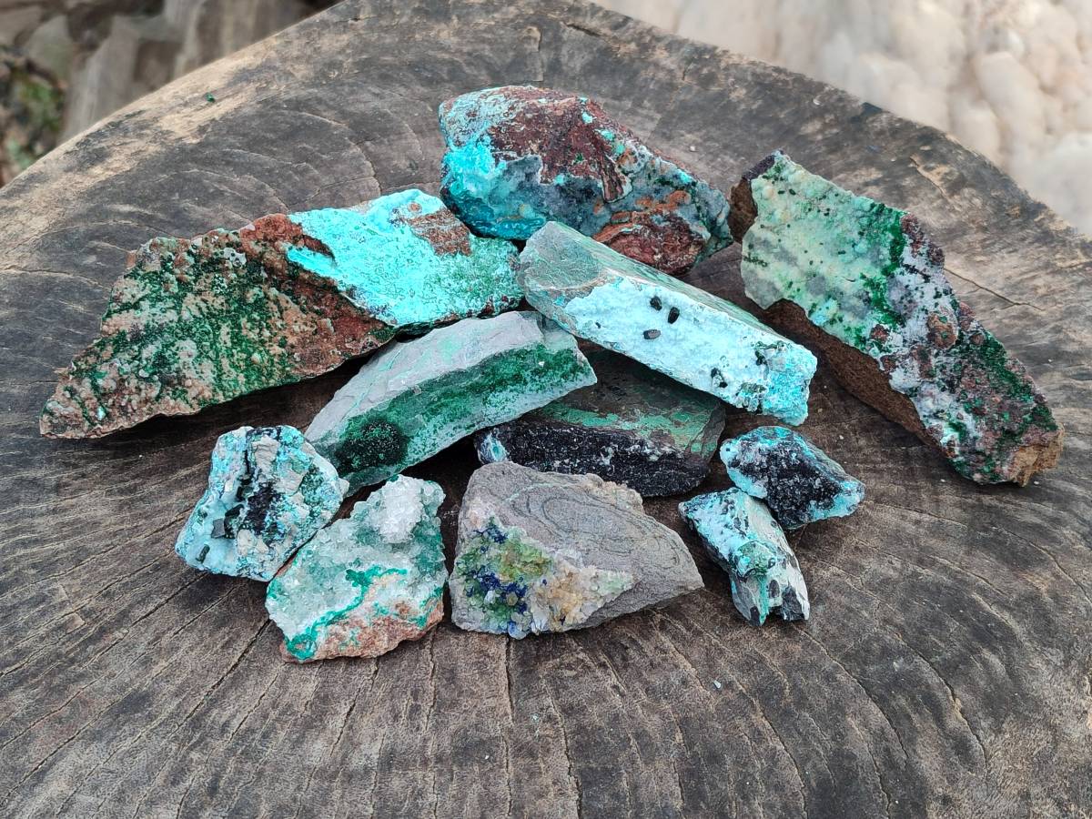 Natural Drusy Coated Chrysocolla With Malachite Specimens x 11 From Lupoto Mine, Congo - Toprock Gemstones and Minerals 