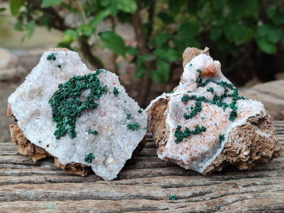 Natural Crystalline Ball Malachite and Quartz On Dolomite Matrix Specimens x 3 From Mindingi Mine, Kambove, Congo - Toprock Gemstones and Minerals 