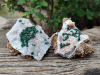 Natural Crystalline Ball Malachite and Quartz On Dolomite Matrix Specimens x 3 From Mindingi Mine, Kambove, Congo