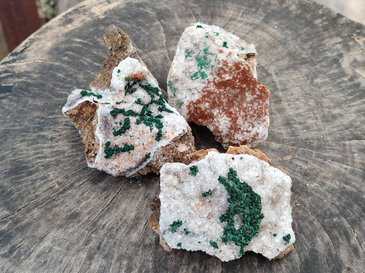 Natural Crystalline Ball Malachite and Quartz On Dolomite Matrix Specimens x 3 From Mindingi Mine, Kambove, Congo - Toprock Gemstones and Minerals 