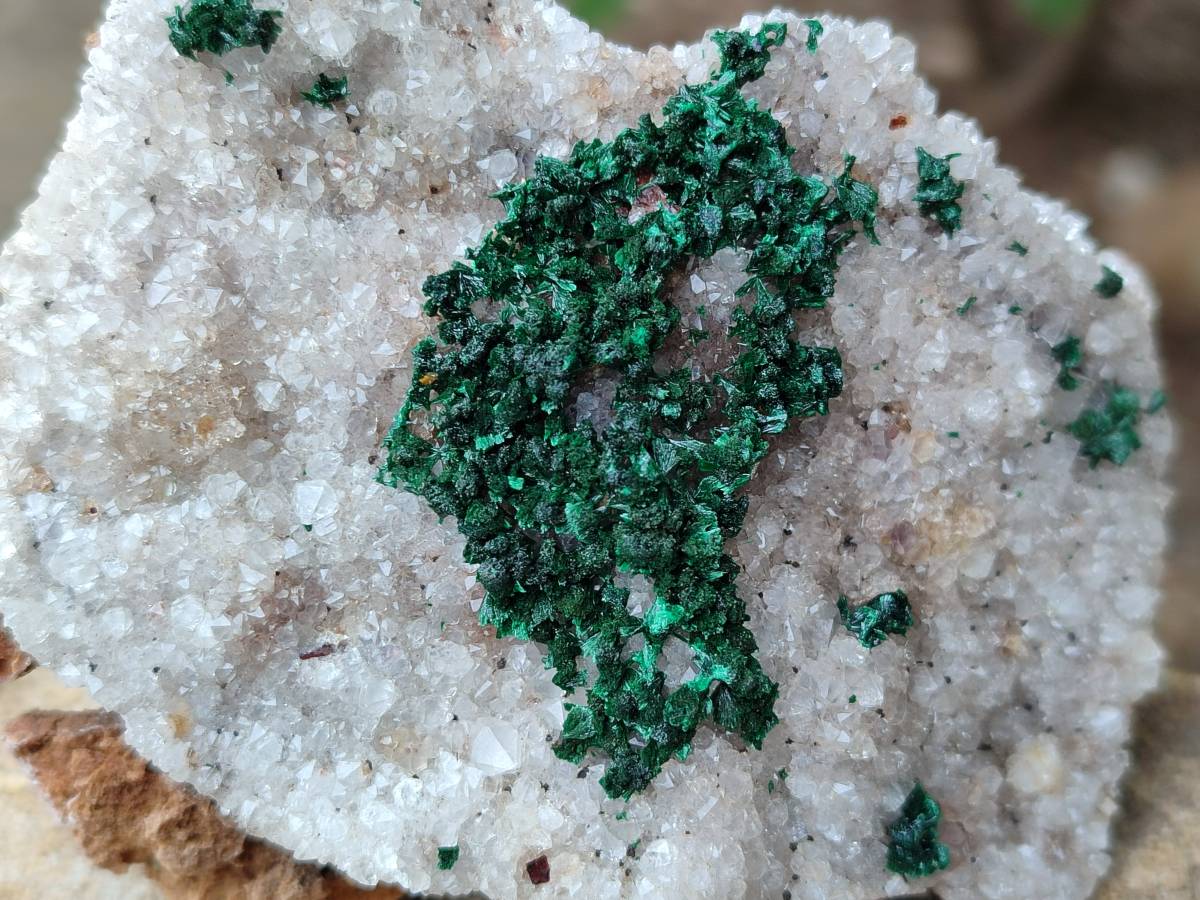 Natural Crystalline Ball Malachite and Quartz On Dolomite Matrix Specimens x 3 From Mindingi Mine, Kambove, Congo - Toprock Gemstones and Minerals 