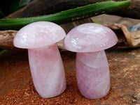 Polished Rose Quartz Mushrooms x 3 From Madagascar