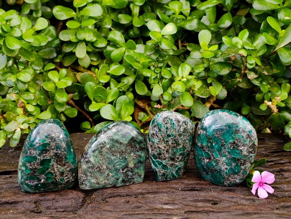 Polished Emerald Mica 'Mutokolite' Standing Free Forms x 4 From Mutoko, Zimbabwe - Toprock Gemstones and Minerals 