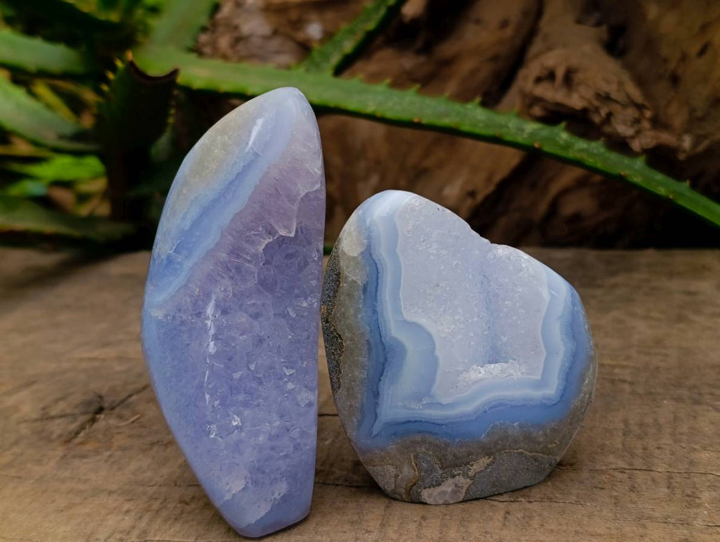 Polished Blue Lace Agate Standing Free Forms x 7 From Nsanje, Malawi - Toprock Gemstones and Minerals 