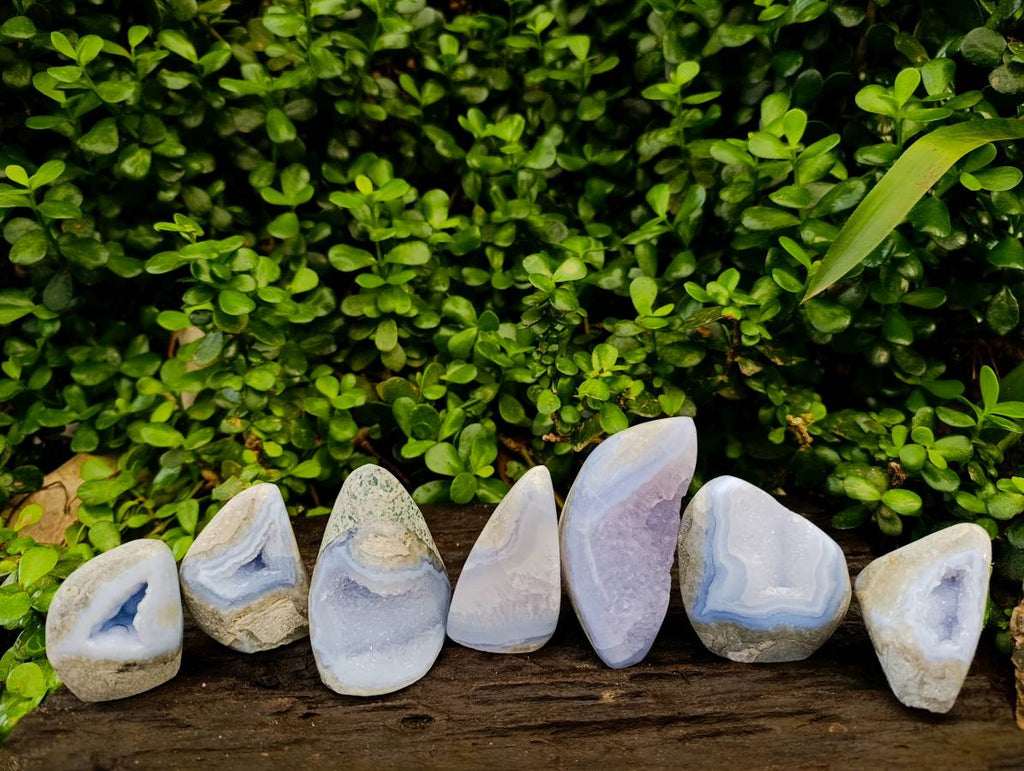 Polished Blue Lace Agate Standing Free Forms x 7 From Nsanje, Malawi - Toprock Gemstones and Minerals 
