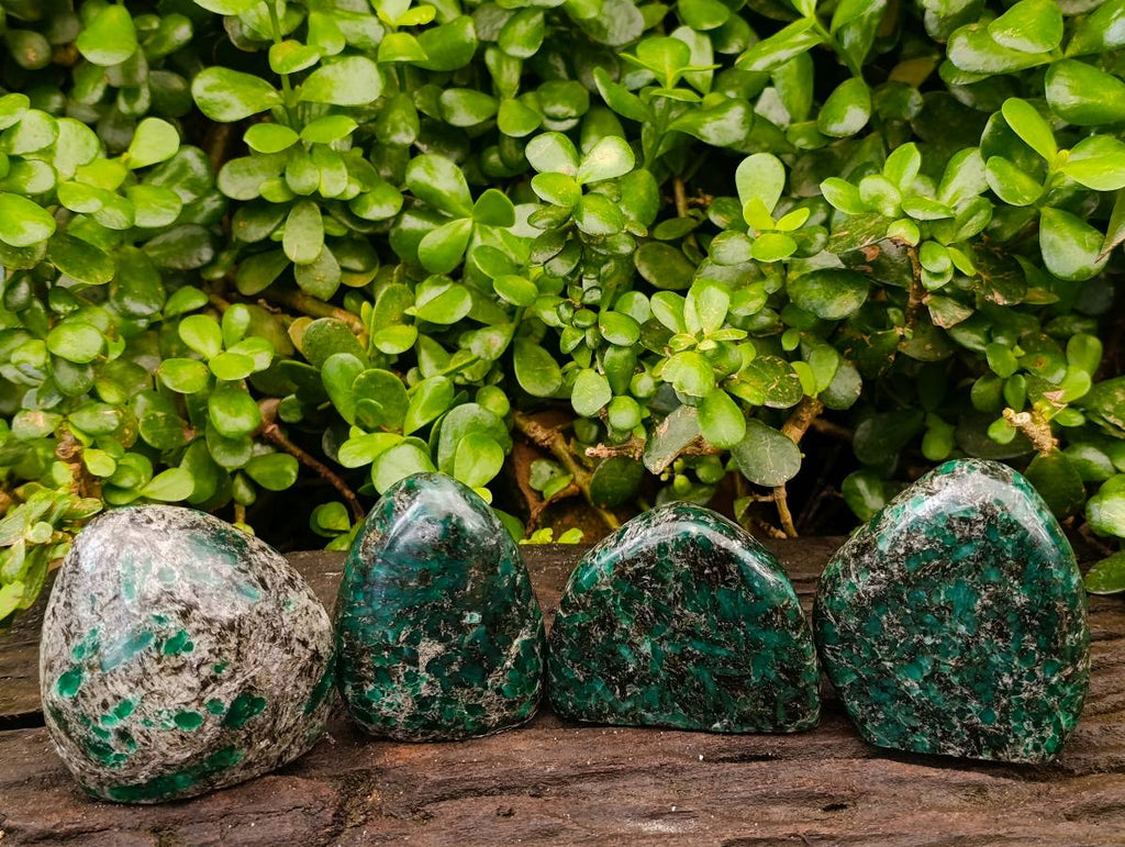 Polished Emerald Mica 'Mutokolite' Standing Free Forms x 4 From Mutoko, Zimbabwe - Toprock Gemstones and Minerals 