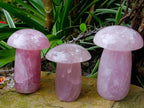 Polished Rose Quartz Mushrooms x 3 From Madagascar - Toprock Gemstones and Minerals 
