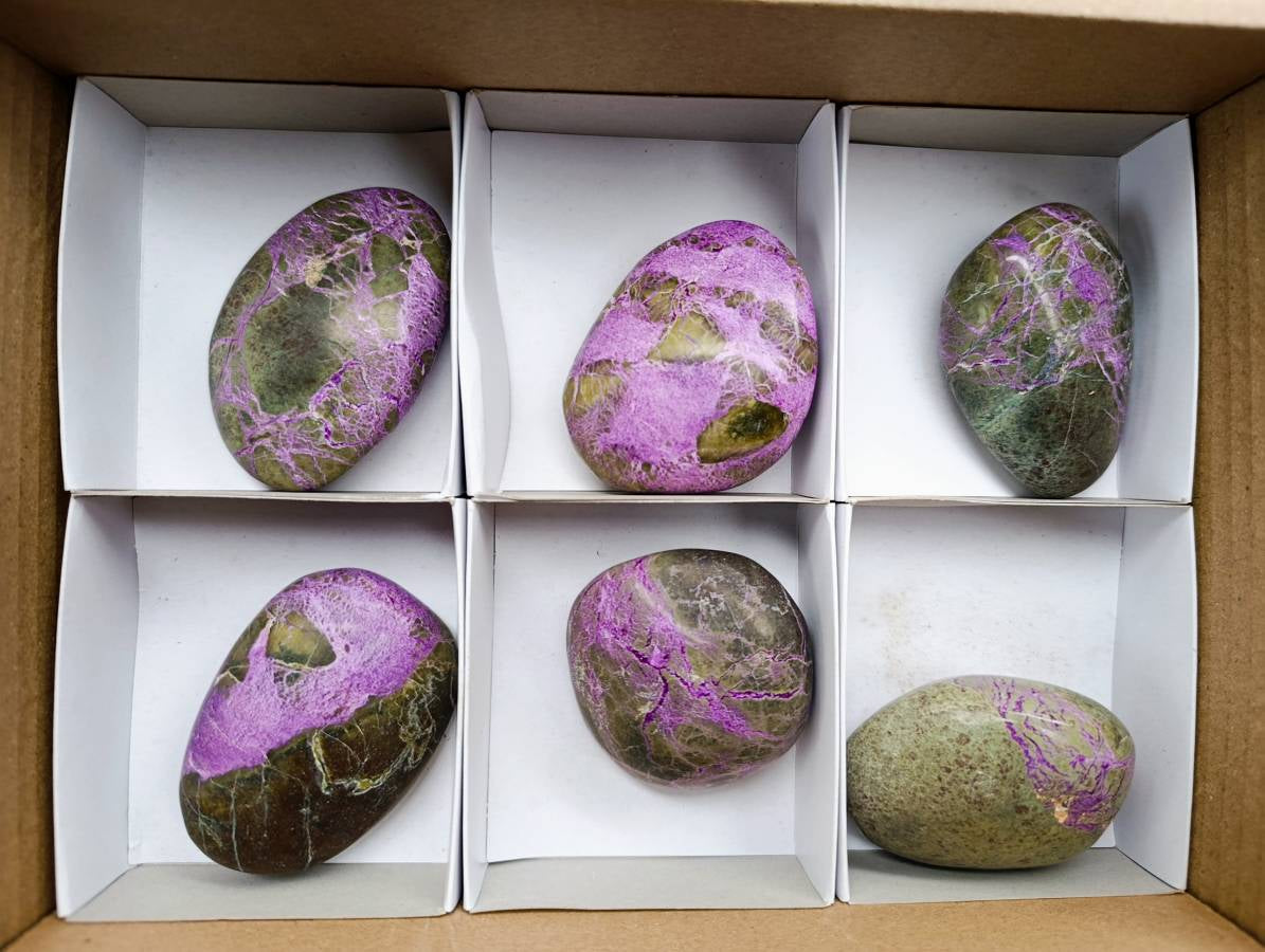 Polished Stichtite Palm Stones x 6 From Barberton, South Africa - Toprock Gemstones and Minerals 