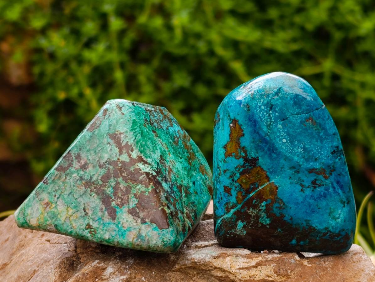 Polished Shattuckite, Malachite and Bornite Free Forms x 4 From Kaokoveld, Namibia - Toprock Gemstones and Minerals 