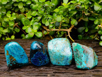 Polished Shattuckite, Malachite and Bornite Free Forms x 4 From Kaokoveld, Namibia