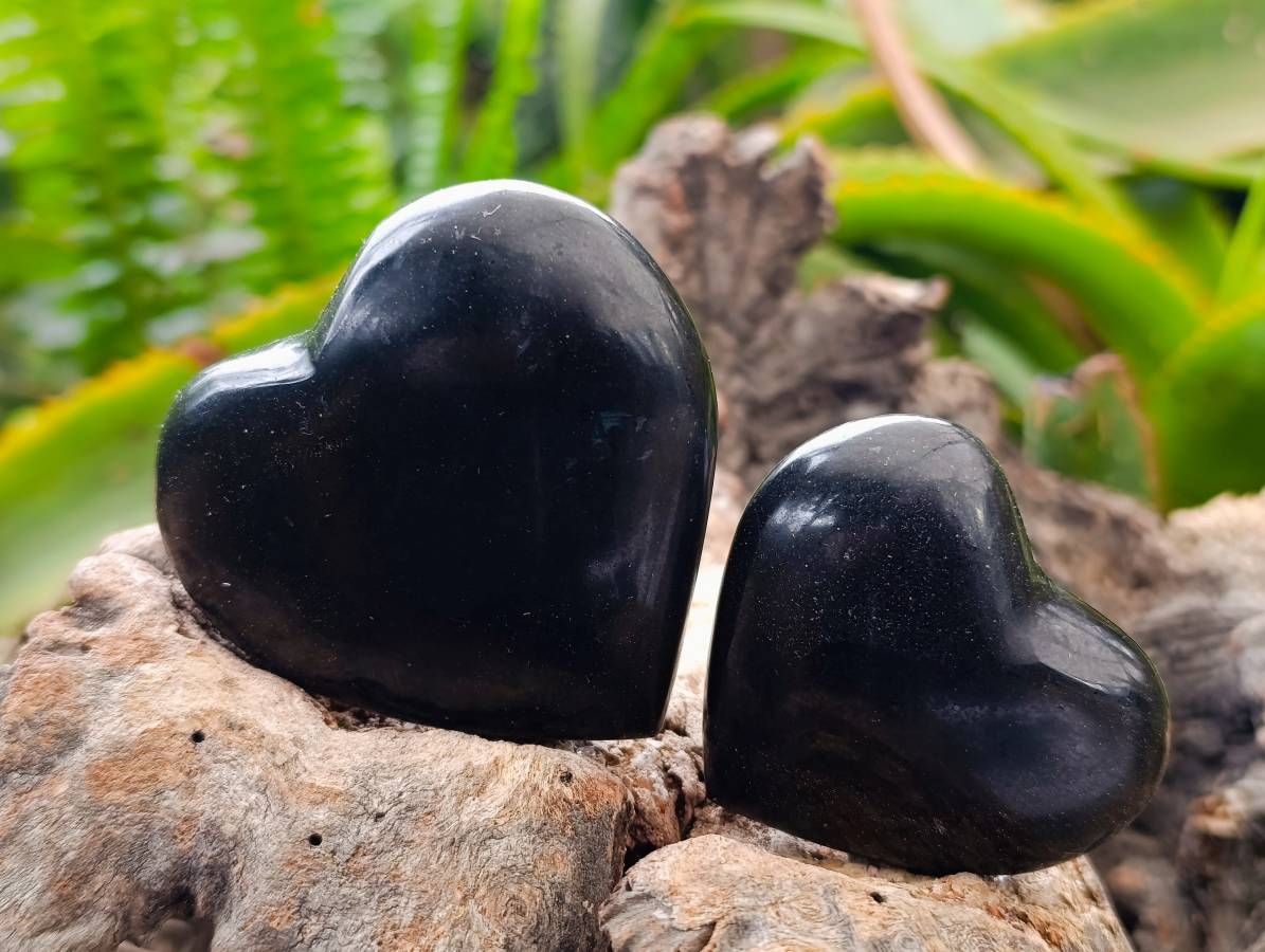 Polished Black Basalt Hearts x 12 From Madagascar - Toprock Gemstones and Minerals 