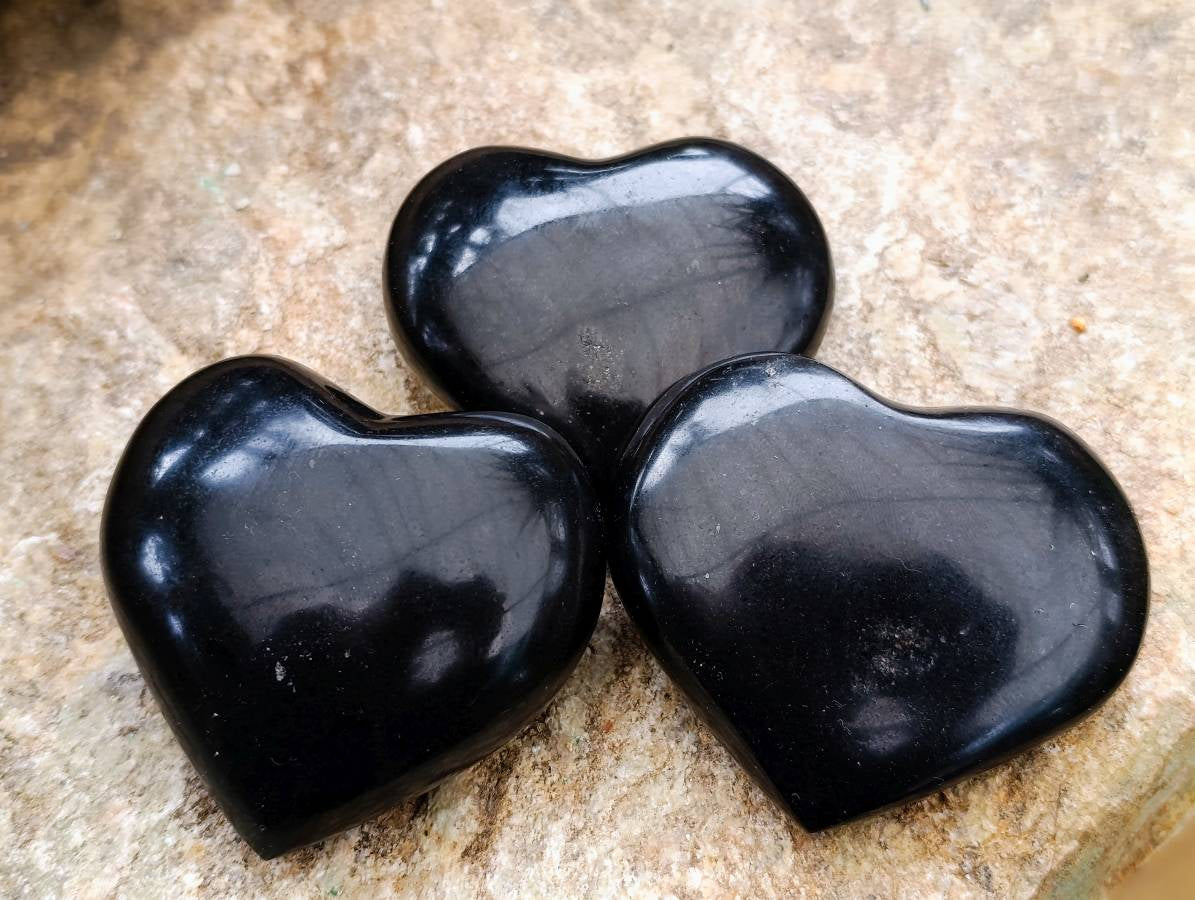 Polished Black Basalt Hearts x 12 From Madagascar - Toprock Gemstones and Minerals 
