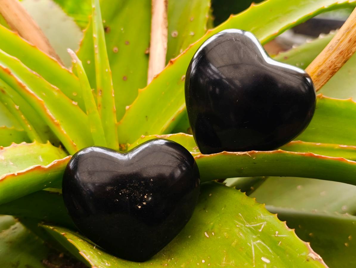 Polished Black Basalt Hearts x 12 From Madagascar - Toprock Gemstones and Minerals 