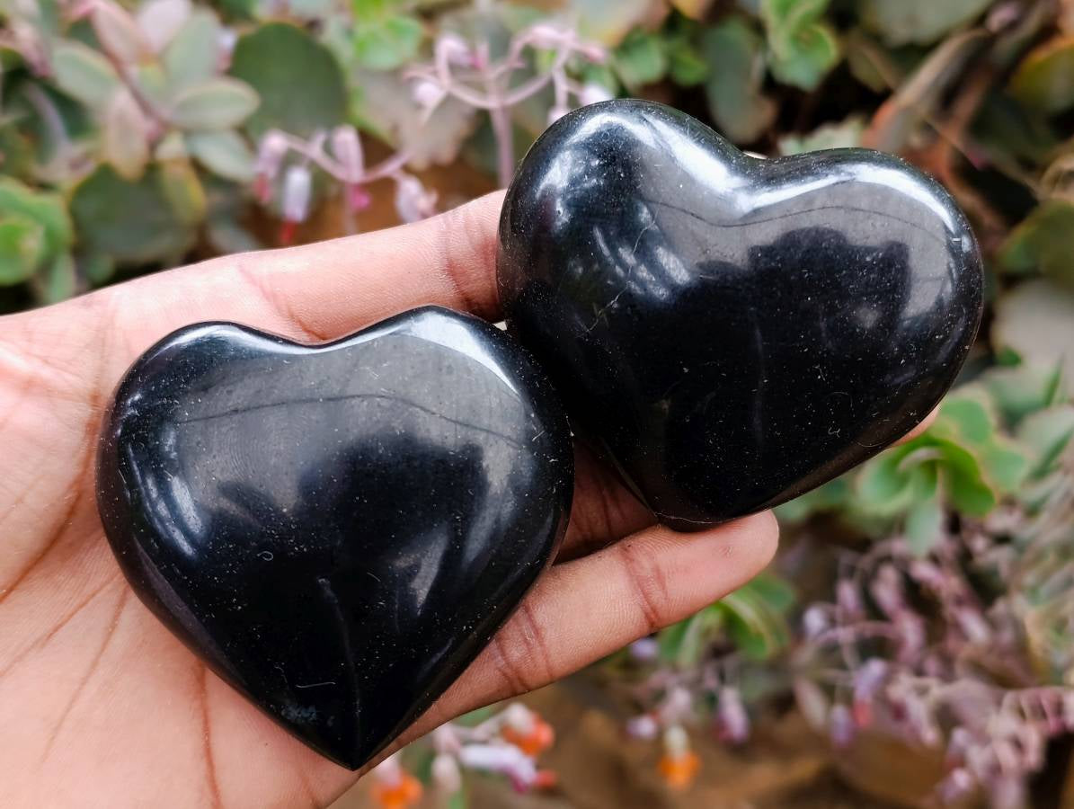 Polished Black Basalt Hearts x 12 From Madagascar - Toprock Gemstones and Minerals 