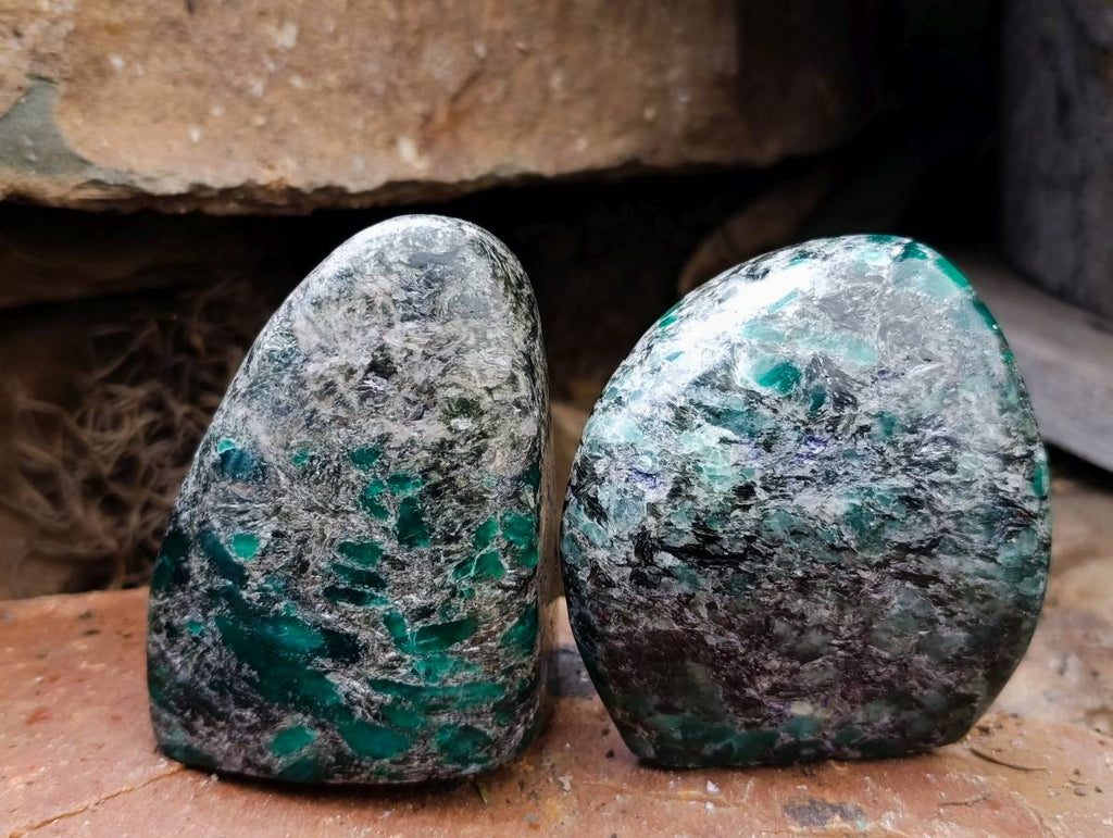 Polished Emerald Mica 'Mutokolite' Standing Free Forms x 6 From Mutoko, Zimbabwe - Toprock Gemstones and Minerals 