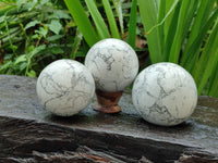 Polished Lightning Strike Howlite Spheres x 4 From Zimbabwe