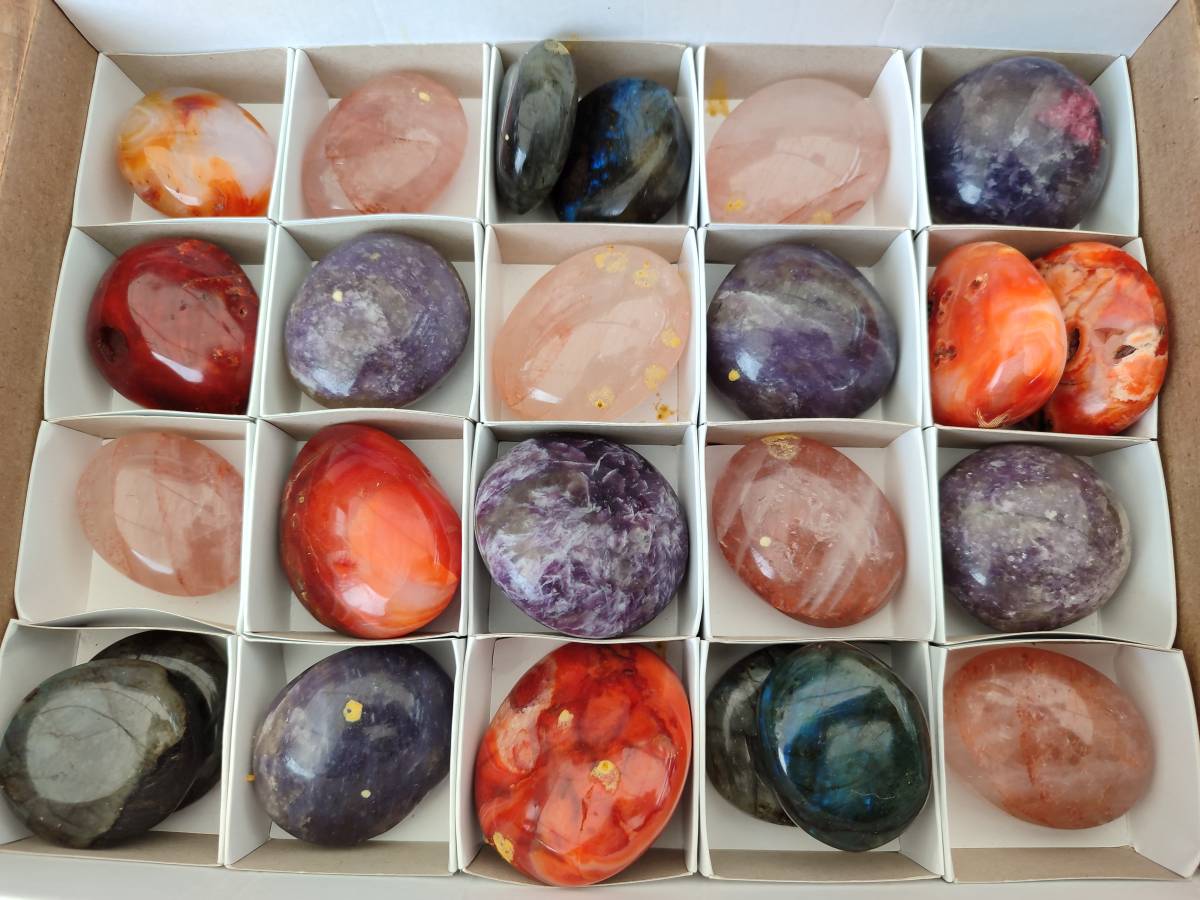 Polished Mixed Selected Multi Mineral Palm Stones x 24 From Madagascar - Toprock Gemstones and Minerals 