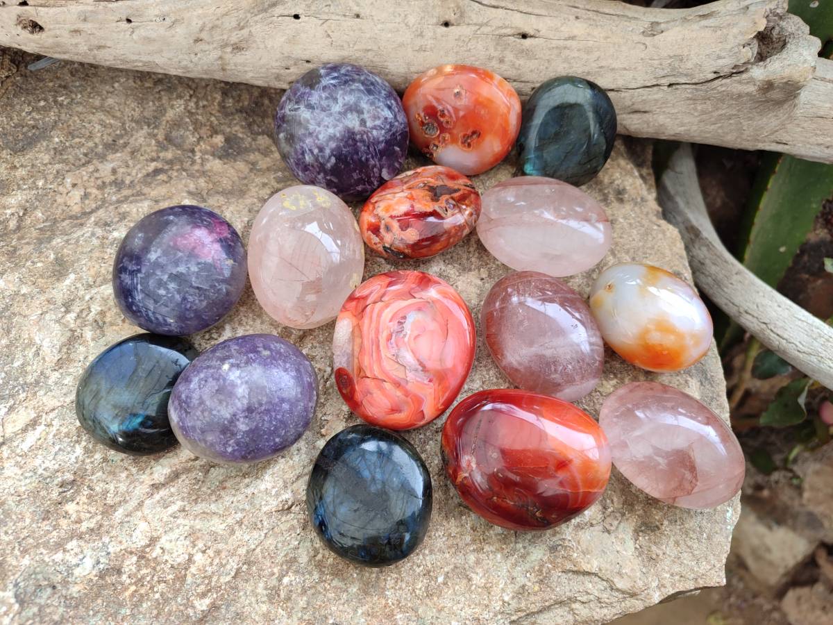 Polished Mixed Selected Multi Mineral Palm Stones x 24 From Madagascar - Toprock Gemstones and Minerals 