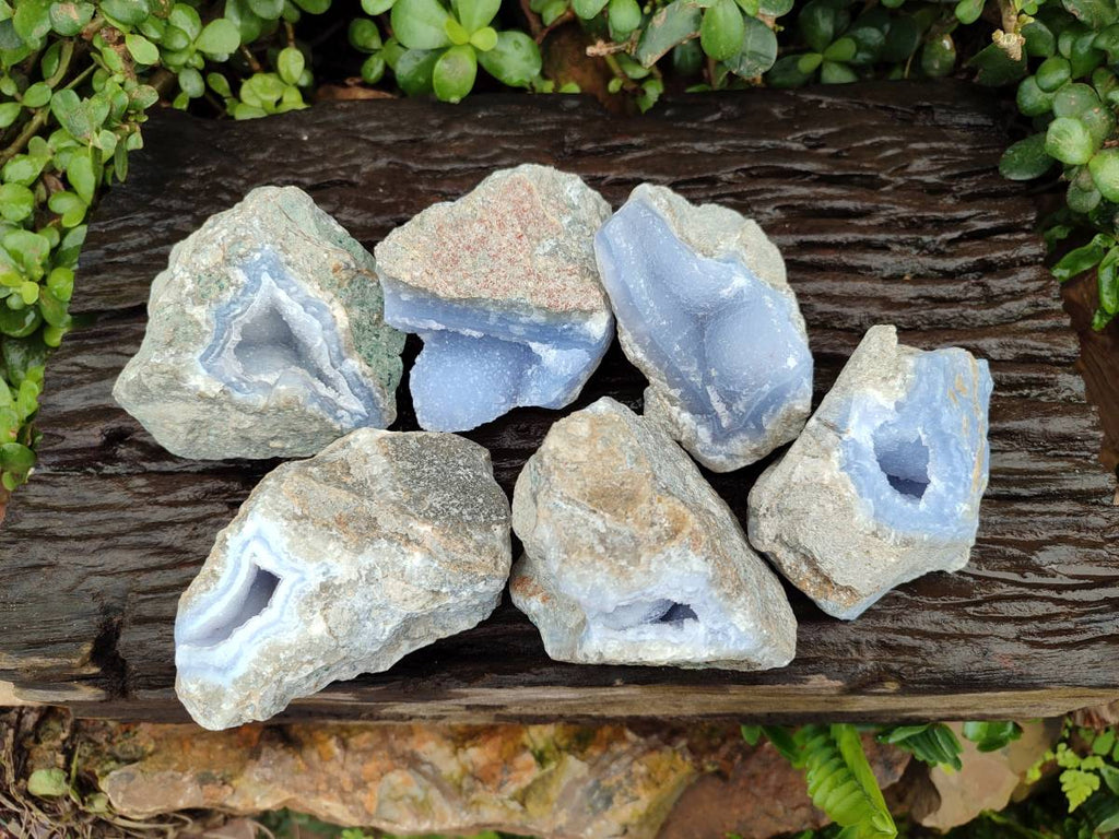 Natural Blue Lace Agate Geode Specimens x 6 From Nsanje, Malawi - Toprock Gemstones and Minerals 