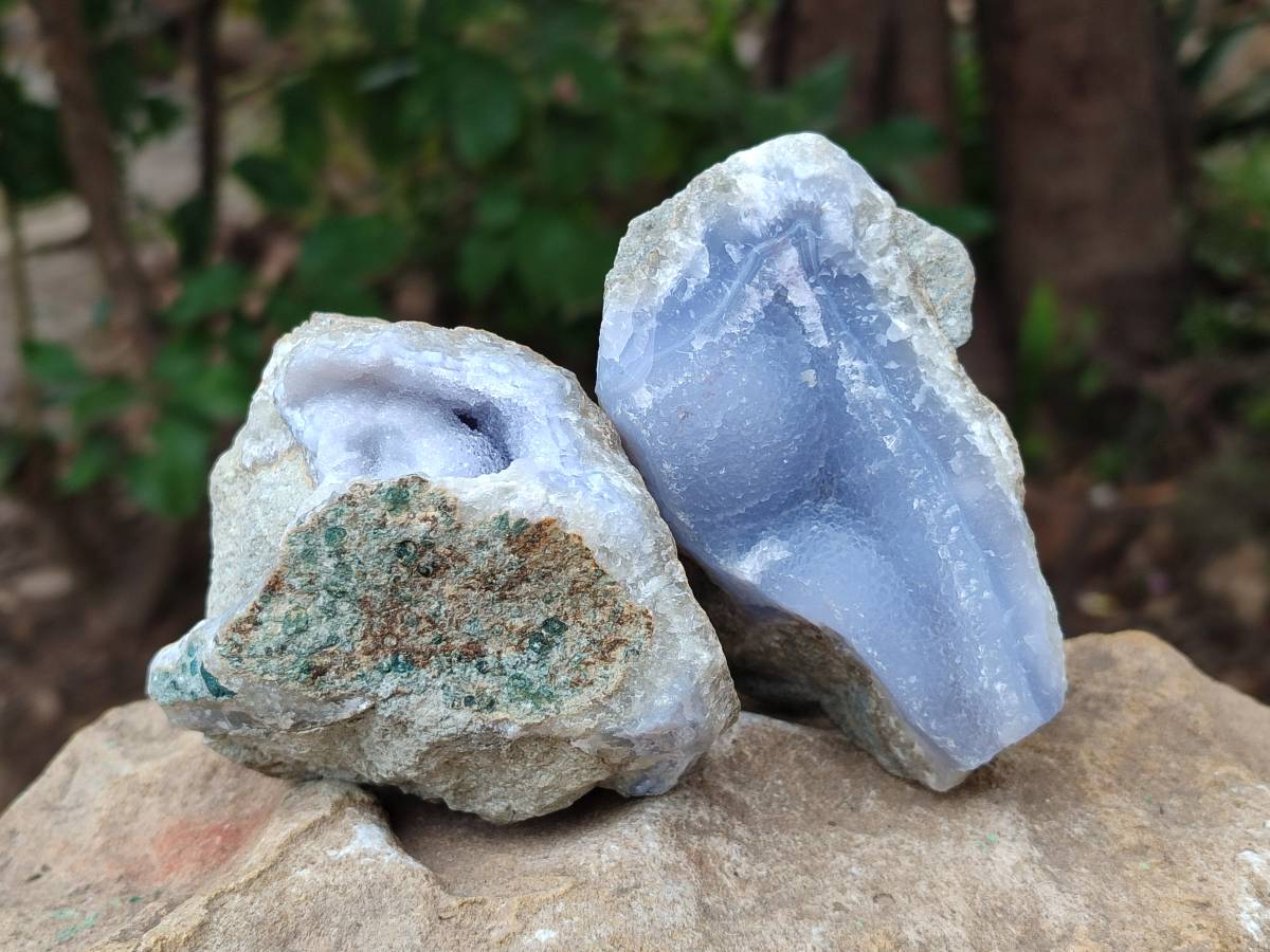 Natural Blue Lace Agate Geode Specimens x 6 From Nsanje, Malawi - Toprock Gemstones and Minerals 