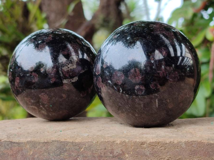 Polished Blue Speck Iolite Water Sapphire Spheres x 4 From Ambatofinandrahana, Madagascar - Toprock Gemstones and Minerals 