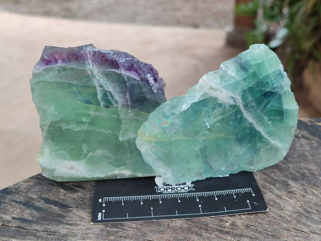 Polished On One Side Watermelon Fluorite Slices x 6 From Uis, Namibia - Toprock Gemstones and Minerals 
