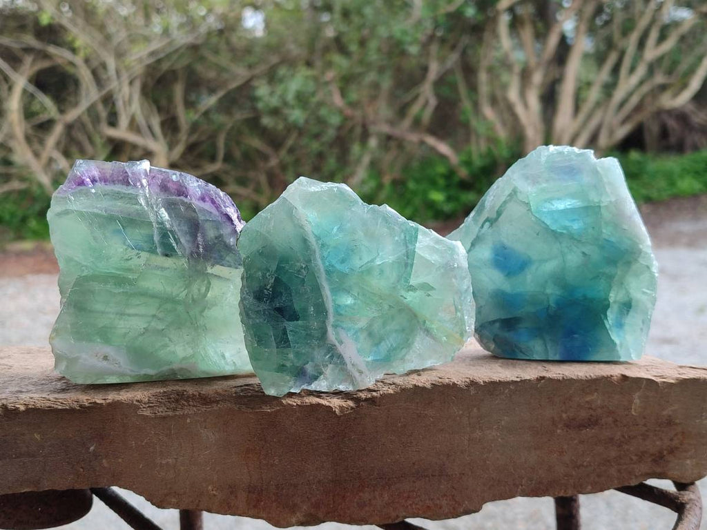 Polished On One Side Watermelon Fluorite Slices x 6 From Uis, Namibia - Toprock Gemstones and Minerals 