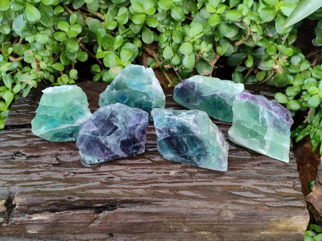 Polished On One Side Watermelon Fluorite Slices x 6 From Uis, Namibia - Toprock Gemstones and Minerals 