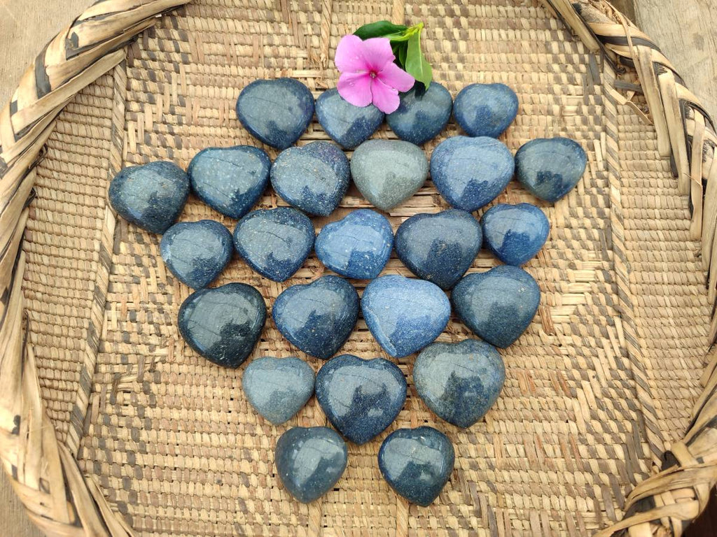 Polished Lazulite Hearts x 35 From Madagascar - Toprock Gemstones and Minerals 