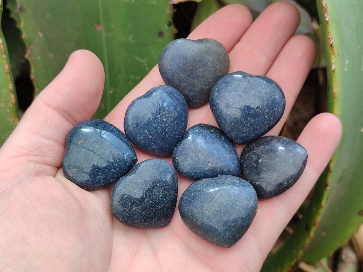 Polished Lazulite Hearts x 35 From Madagascar - Toprock Gemstones and Minerals 